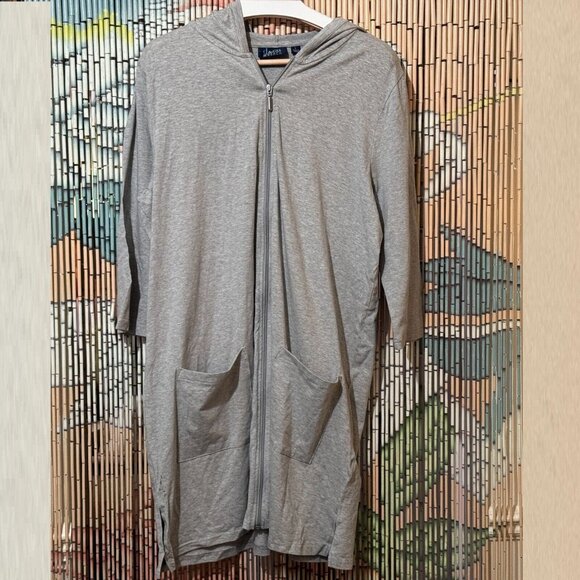 D & Co Beach Hooded Zippered Beach Coverup Jacket, Cotton Blend, Grey, Large - Picture 1 of 12
